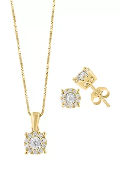 1/2 ct. t.w. Diamond Earrings and Necklace Set in Gold Over Sterling Silver