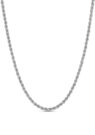 Heavy Hollow Rope Chain Necklace in 14K White Gold