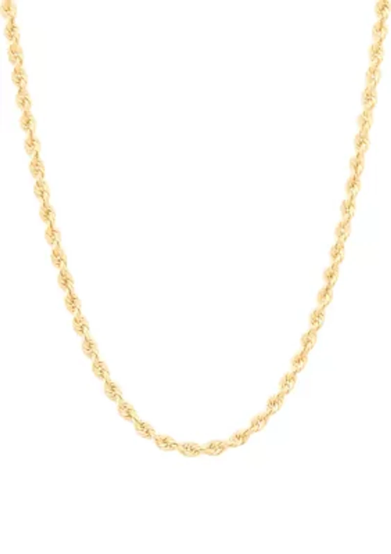 Heavy Hollow Rope Chain Necklace in 14K Yellow Gold