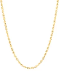 Heavy Hollow Rope Chain Necklace in 14K Yellow Gold