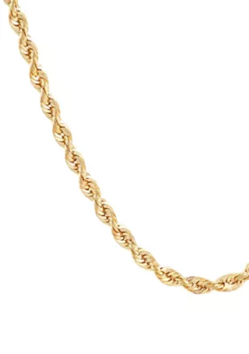 Heavy Hollow Rope Chain Necklace in 14K Yellow Gold