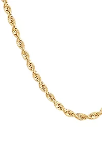Heavy Hollow Rope Chain Necklace in 14K Yellow Gold