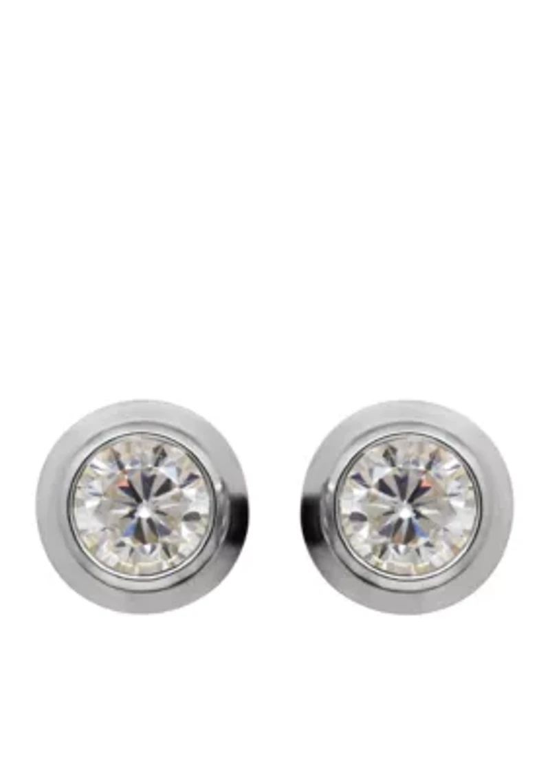 Created White Sapphire Bezel Earrings