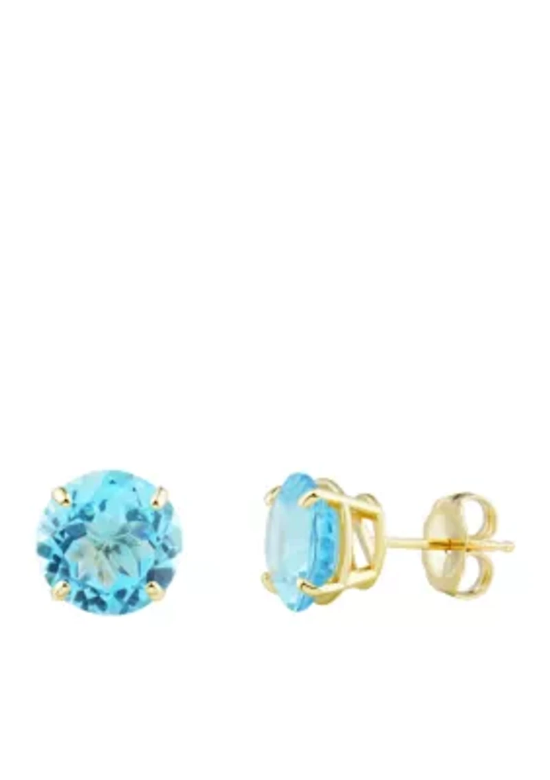 8 Millimeter Swiss Blue Topaz Earrings in 10K Yellow Gold