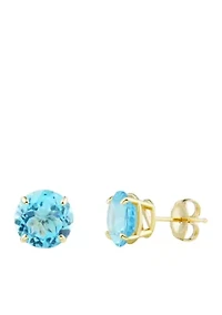 8 Millimeter Swiss Blue Topaz Earrings in 10K Yellow Gold