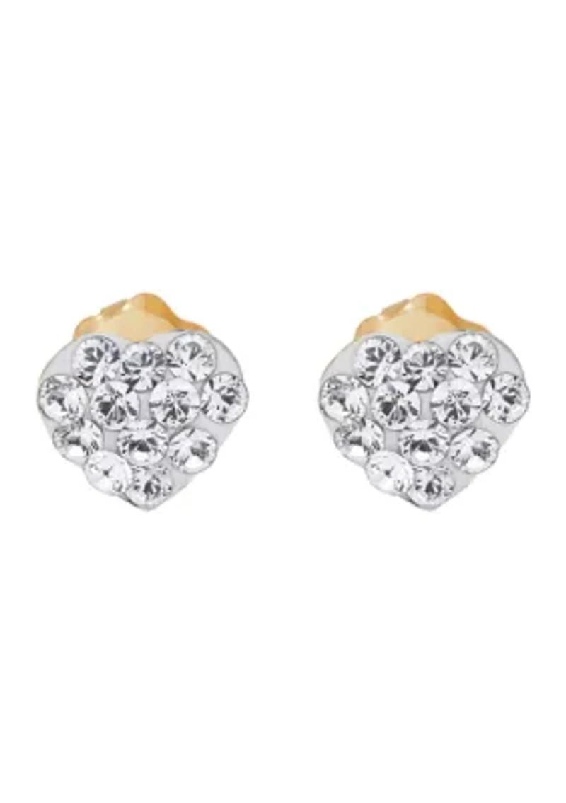 Crystal Baby Heart Earrings 14K Yellow Gold