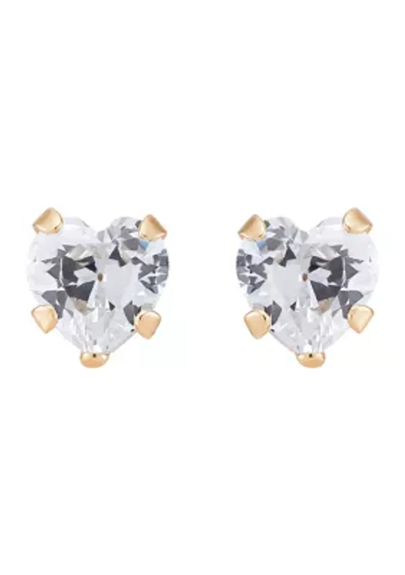 Cubic Zirconia Baby Stud Earrings 14K Yellow Gold