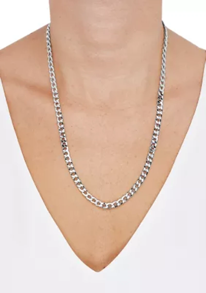 Heavy Hollow Curb Chain in 10K White Gold