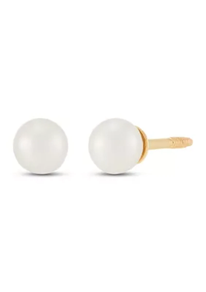 Girls Pearl Earrings in 14K Yellow Gold