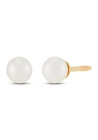 Girls Pearl Earrings in 14K Yellow Gold