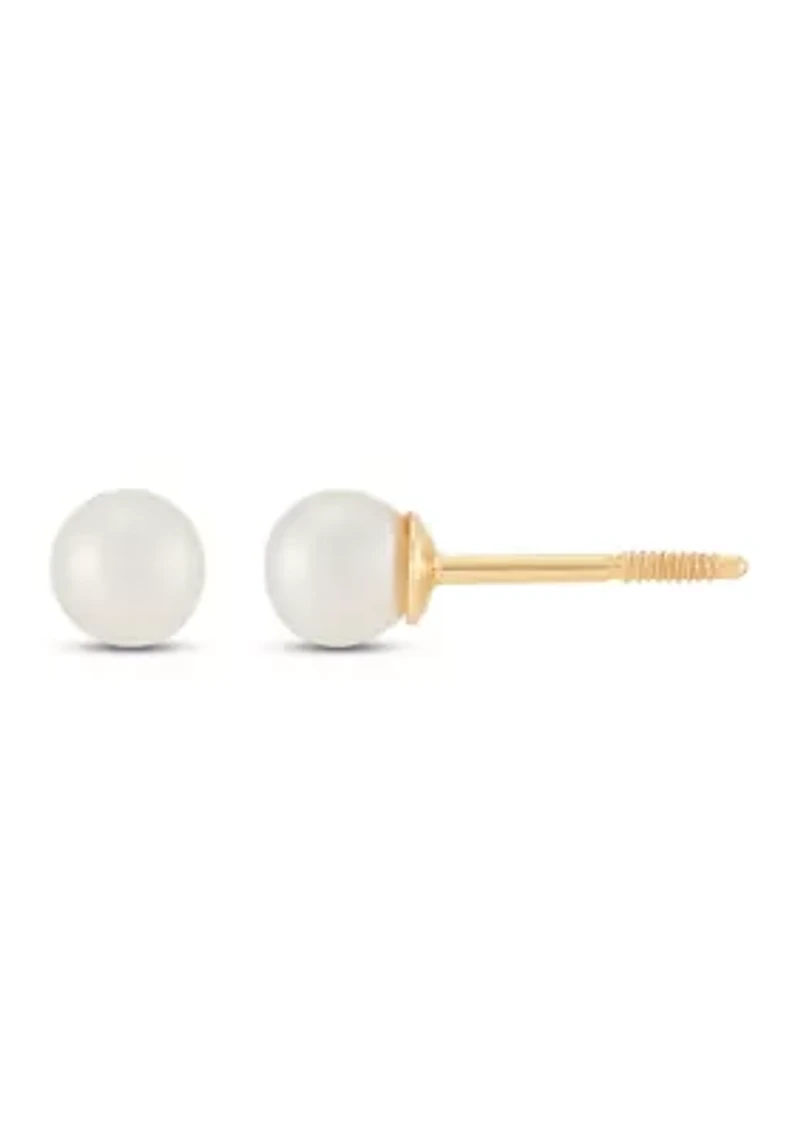Girls Pearl Earrings in 14K Yellow Gold