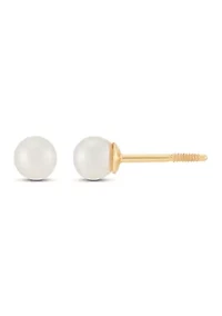 Girls Pearl Earrings in 14K Yellow Gold