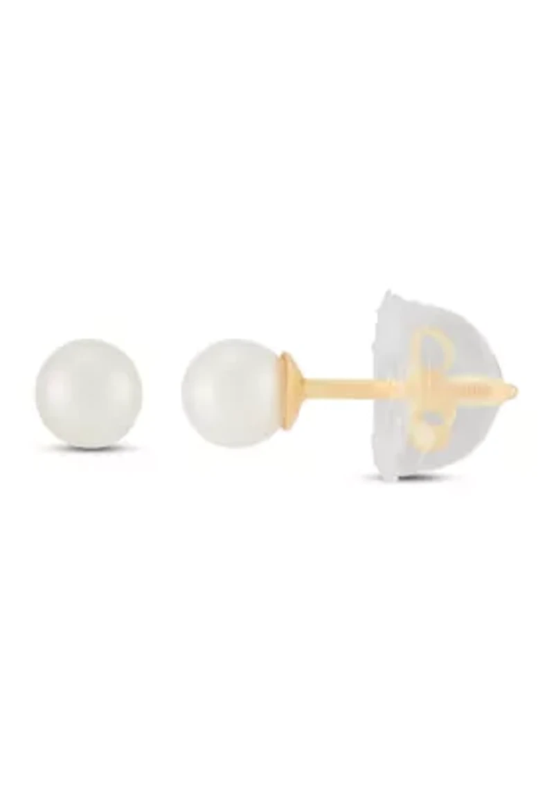 Girls Pearl Earrings in 14K Yellow Gold