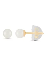 Girls Pearl Earrings in 14K Yellow Gold
