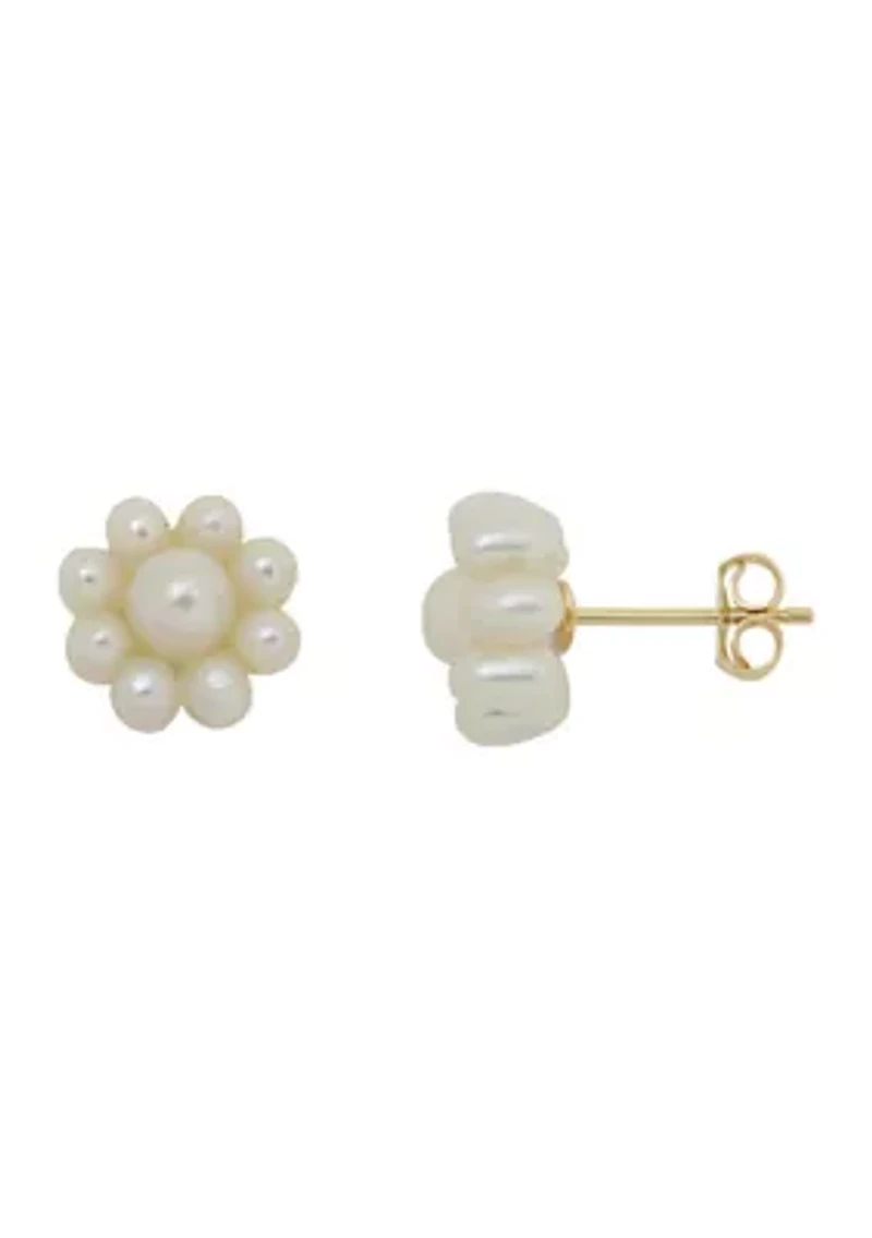 Pearl Flower Stud Earrings in 14K Yellow Gold