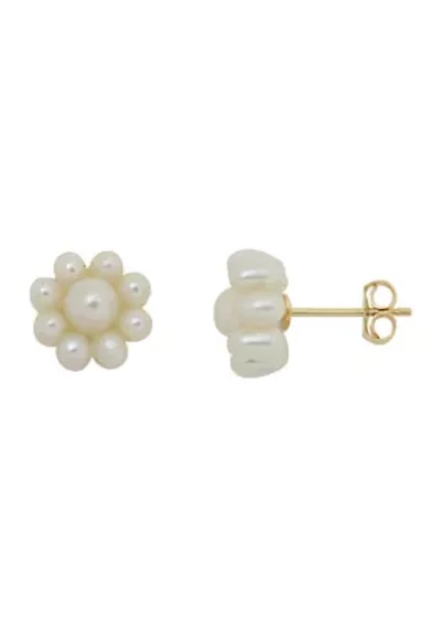 Pearl Flower Stud Earrings in 14K Yellow Gold
