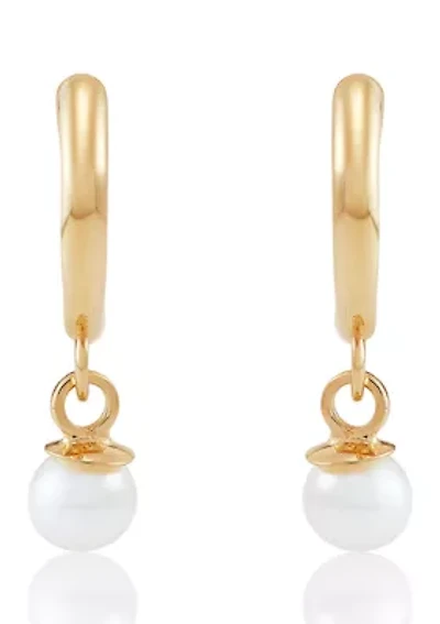 Pearl Huggies Earrings in 14K Yellow Gold