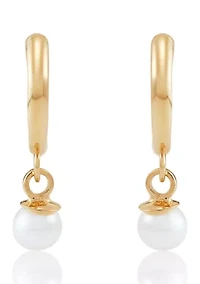 Pearl Huggies Earrings in 14K Yellow Gold