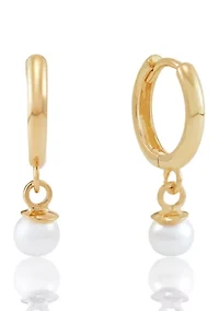 Pearl Huggies Earrings in 14K Yellow Gold