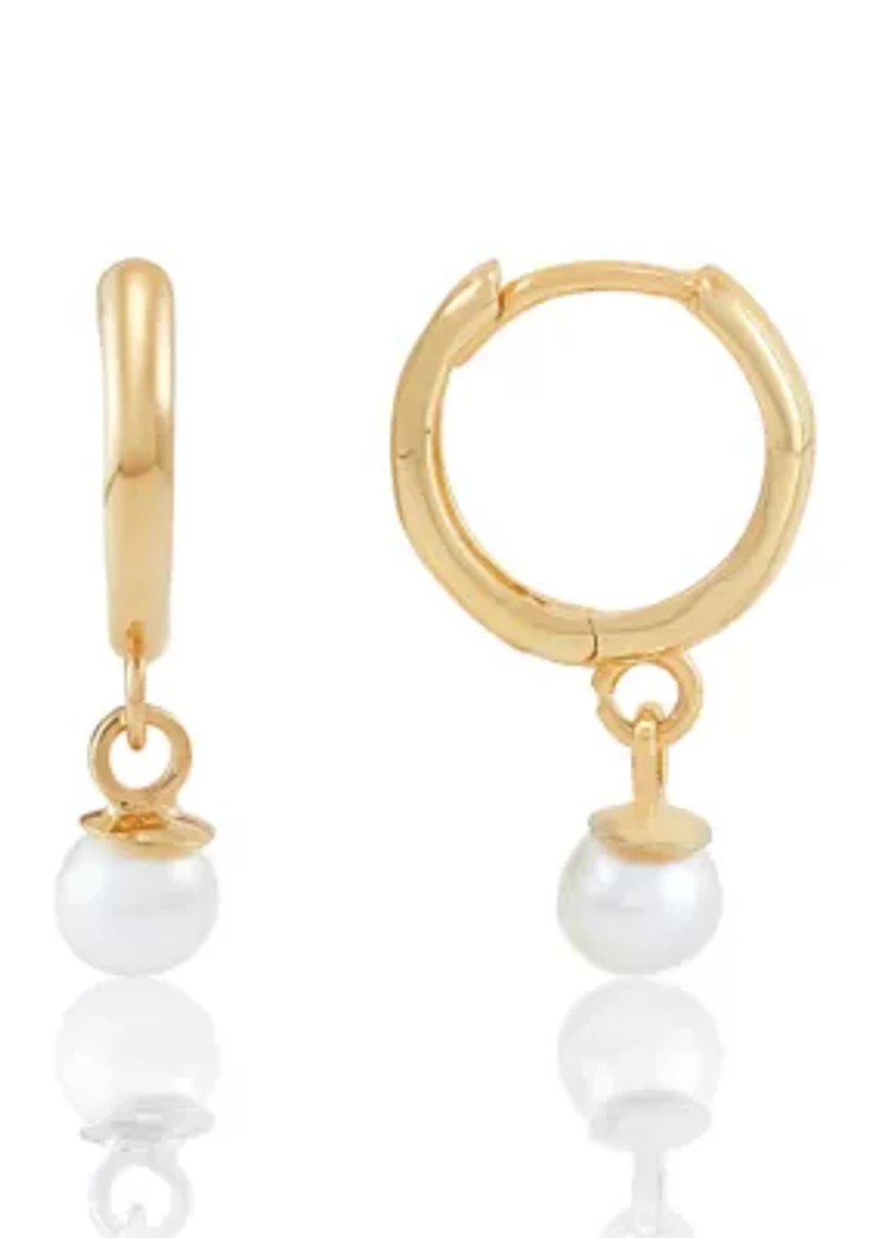 Pearl Huggies Earrings in 14K Yellow Gold