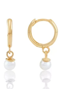 Pearl Huggies Earrings in 14K Yellow Gold