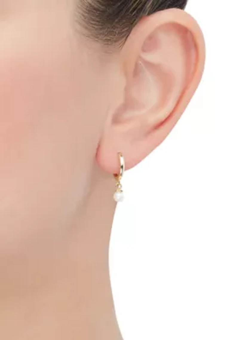 Pearl Huggies Earrings in 14K Yellow Gold