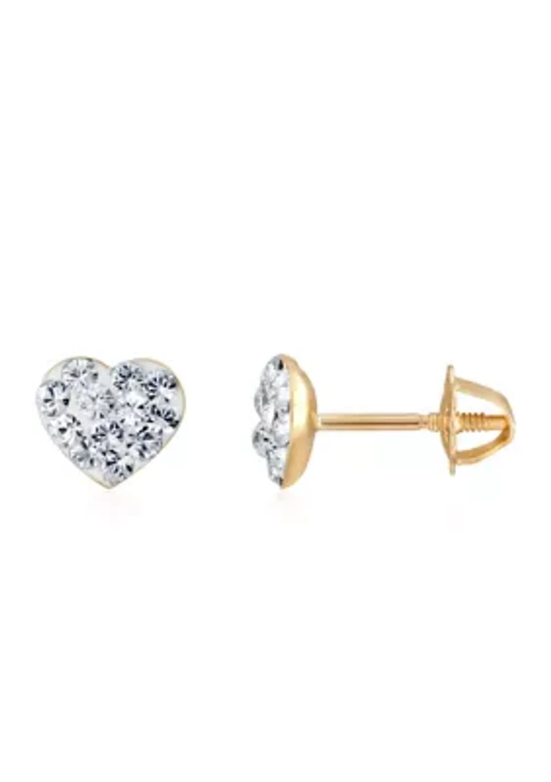 Crystal Baby Heart Earrings 14K Yellow Gold