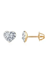 Crystal Baby Heart Earrings 14K Yellow Gold