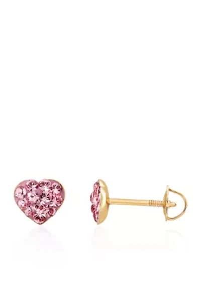 Crystal Baby Heart Earrings 14K Yellow Gold