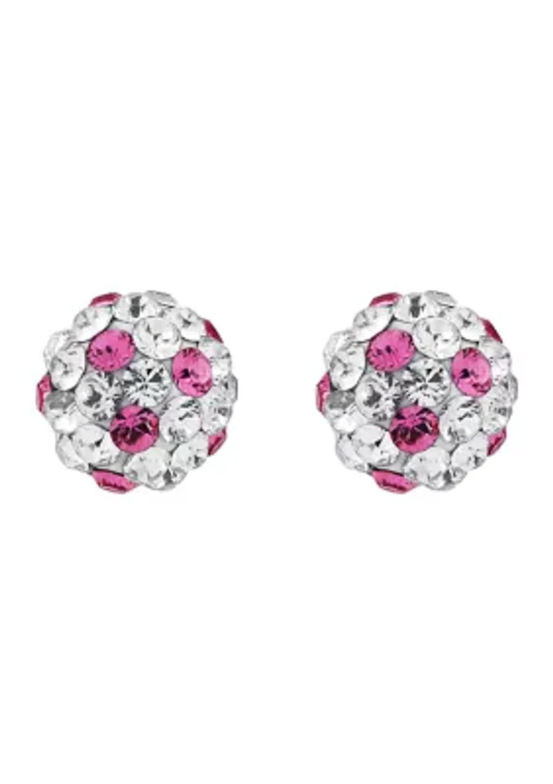 Kids Pink and White Crystal Stud Earrings in 14K Yellow Gold