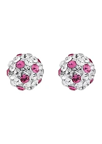 Kids Pink and White Crystal Stud Earrings in 14K Yellow Gold