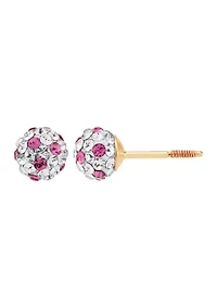 Kids Pink and White Crystal Stud Earrings in 14K Yellow Gold
