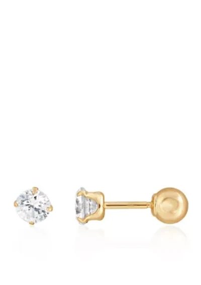 Kids Cubic Zirconia Stud Earrings in 14K Gold