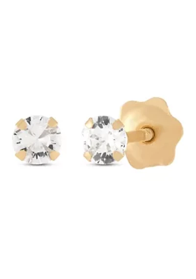 Cubic Zirconia April Birthstone Kids Studs in 14K Yellow Gold