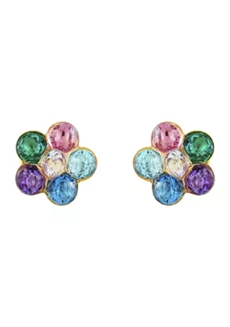Kids Multi Cubic Zirconia Flower Earrings in 14K Yellow Gold