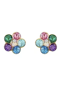 Kids Multi Cubic Zirconia Flower Earrings in 14K Yellow Gold