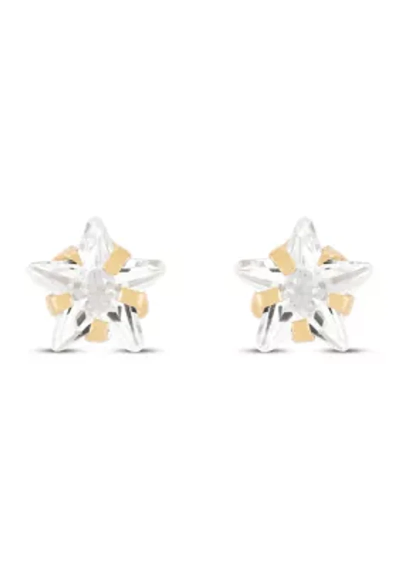 Star Cubic Zircon Kid Studs in 14K Yellow Gold