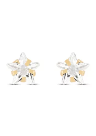 Star Cubic Zircon Kid Studs in 14K Yellow Gold