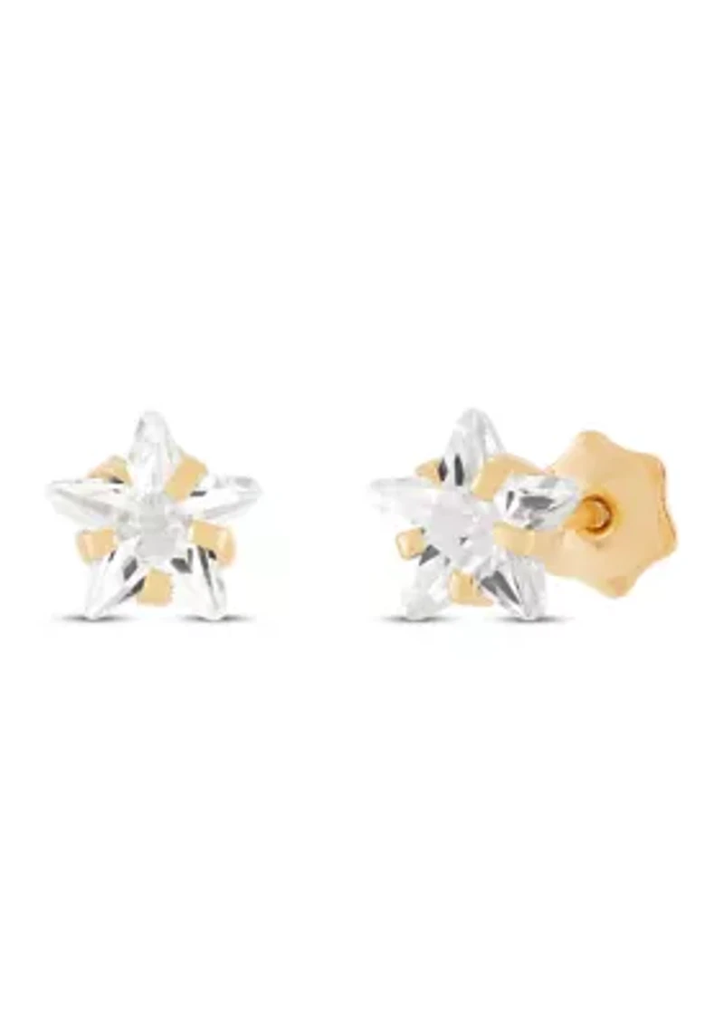 Star Cubic Zircon Kid Studs in 14K Yellow Gold