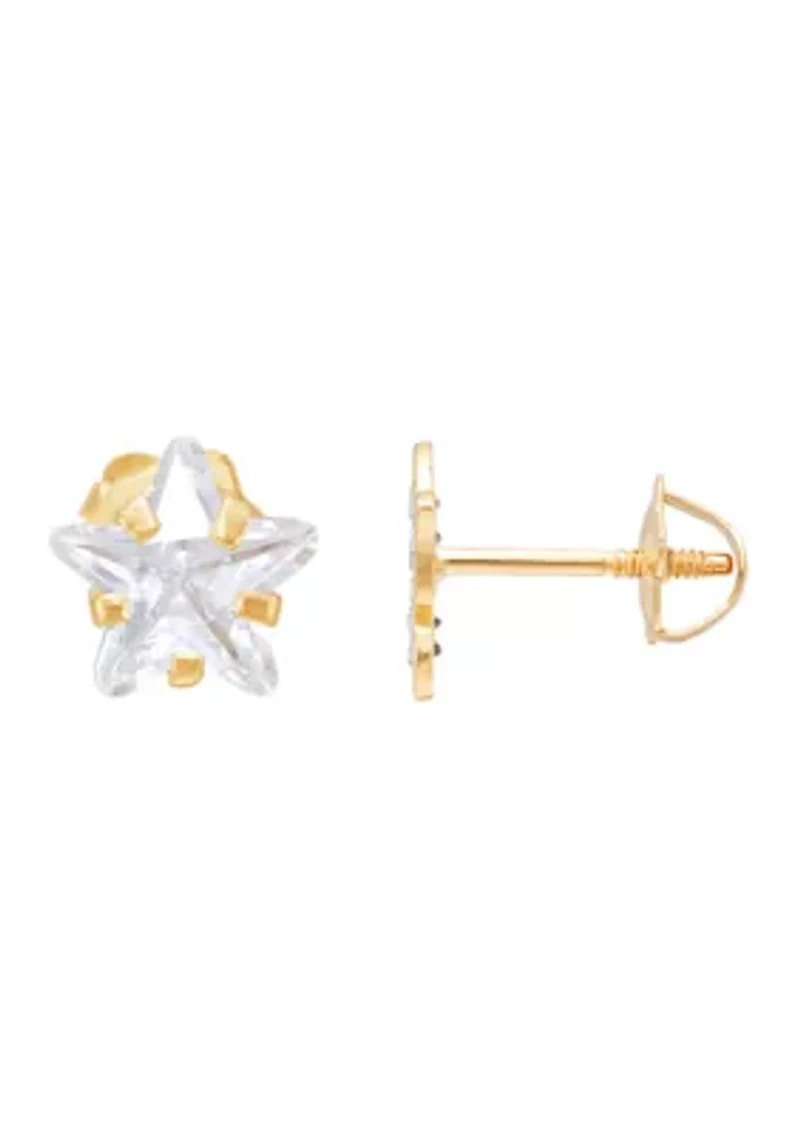 Star Cubic Zircon Kid Studs in 14K Yellow Gold