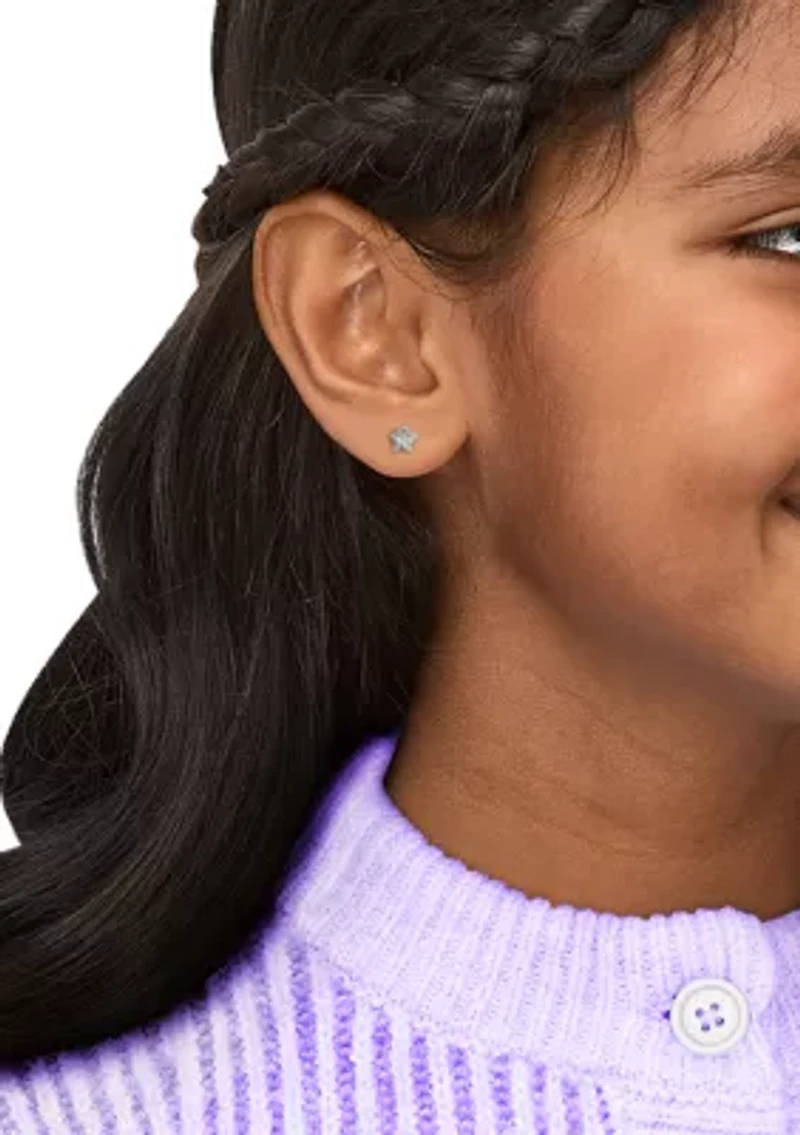 Star Cubic Zircon Kid Studs in 14K Yellow Gold