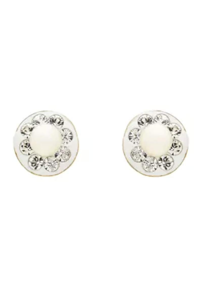 Kids Pearl and Crystal Stud Earrings in 14K Yellow Gold