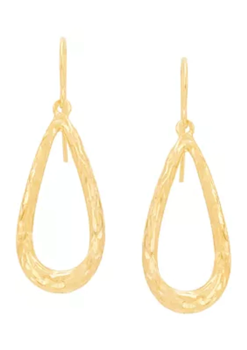 Crystal Cut Thin Teardrop Earrings in 14K Yellow Gold