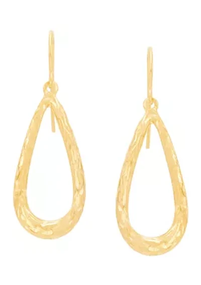 Crystal Cut Thin Teardrop Earrings in 14K Yellow Gold