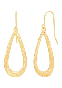 Crystal Cut Thin Teardrop Earrings in 14K Yellow Gold