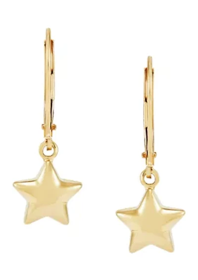 Star Lever Back Earrings in 14K Yellow Gold