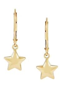 Star Lever Back Earrings in 14K Yellow Gold