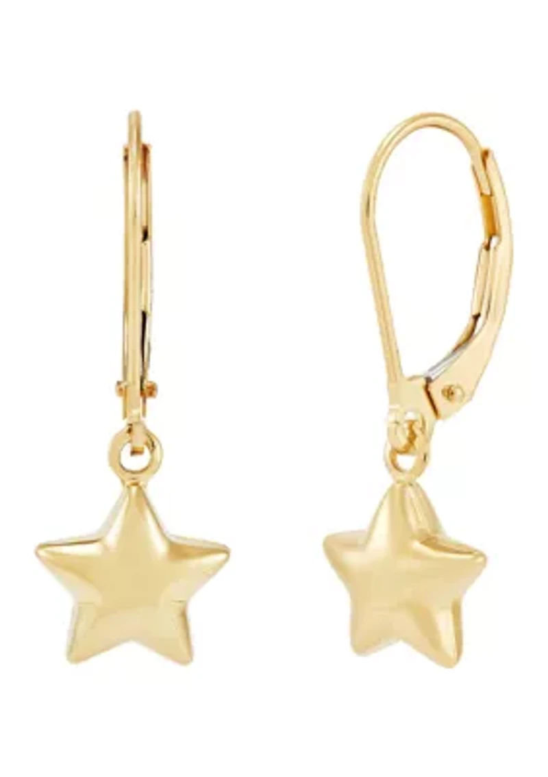 Star Lever Back Earrings in 14K Yellow Gold