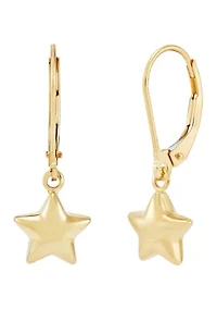 Star Lever Back Earrings in 14K Yellow Gold