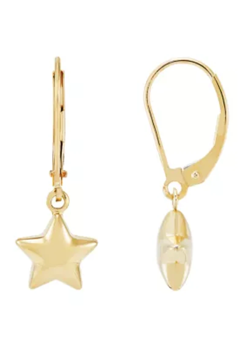 Star Lever Back Earrings in 14K Yellow Gold
